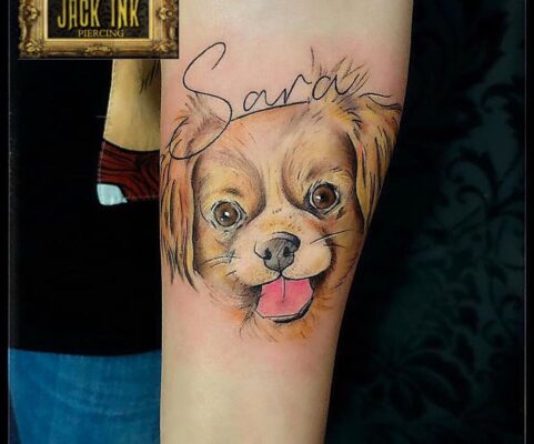 tatuaj portret catel color pe antebrat